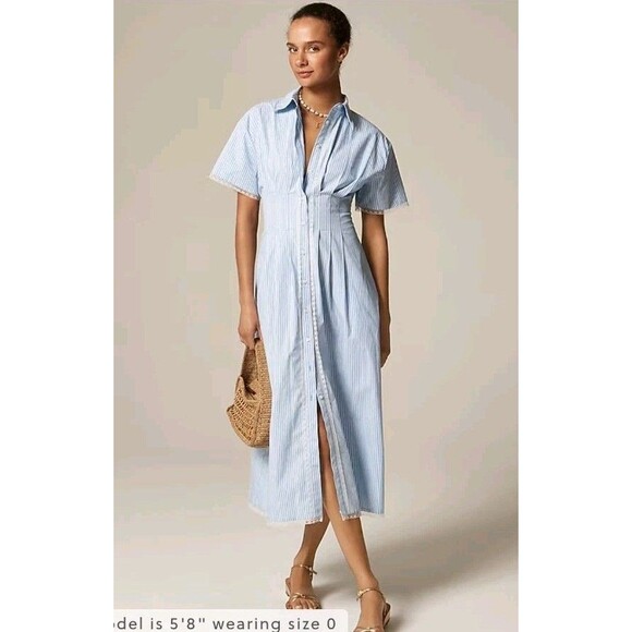 J. Crew Dresses & Skirts - J.Crew Wren Lace-Trim Shirtdress in Stripe Blue White CK807 $188 Size 10NWT